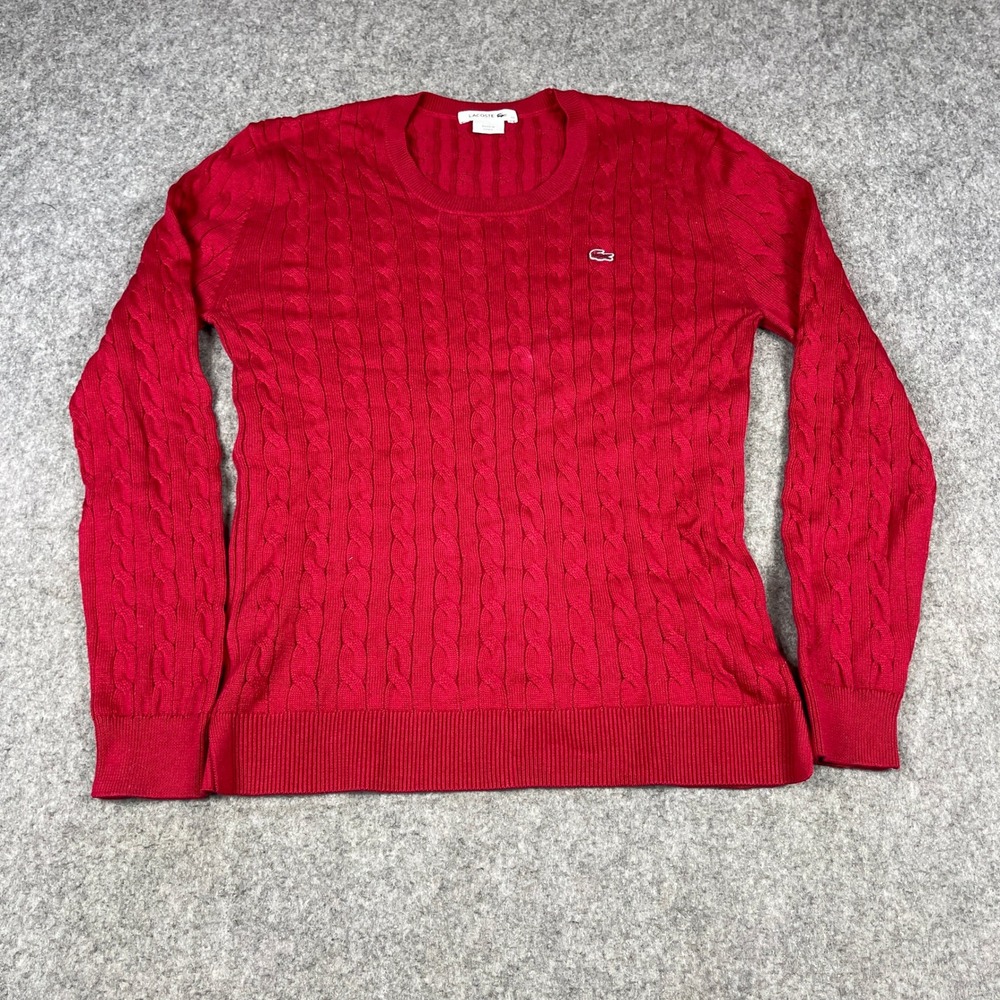 Lacoste Women's Red Cable Knit Crew Neck Sweater Large Classic - Picture 2 of 11